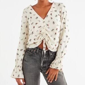 Urban Outfitters Cream Floral Ruched Top